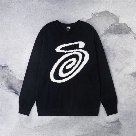 Stussy Monochrome Swirl Knit Crewneck Sweater - Picture 1 of 5